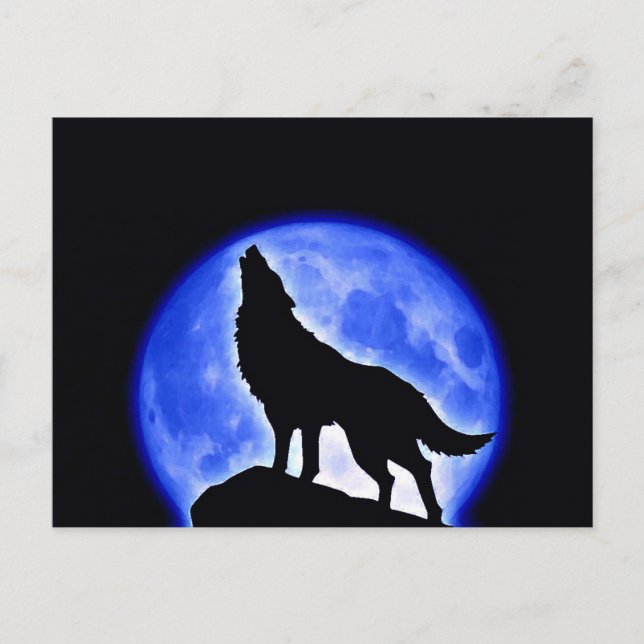 Cartão Postal Wolf Howling na Lua (Frente)