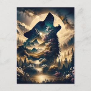 Cartão Postal Wolf Howling na lua