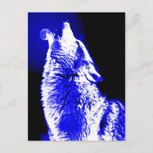 Cartão Postal Wolf Howling na Lua