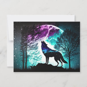Cartão Postal Wolf Howling na Lua Galáxia Stars Animal