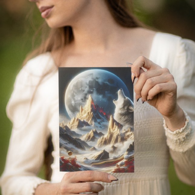 Cartão Postal Wolf Howling Sob Lunar Peaks (Criador carregado)