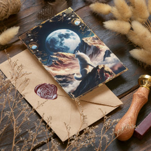 Cartão Postal Wolf Howling Sob Montanhas Moonlight