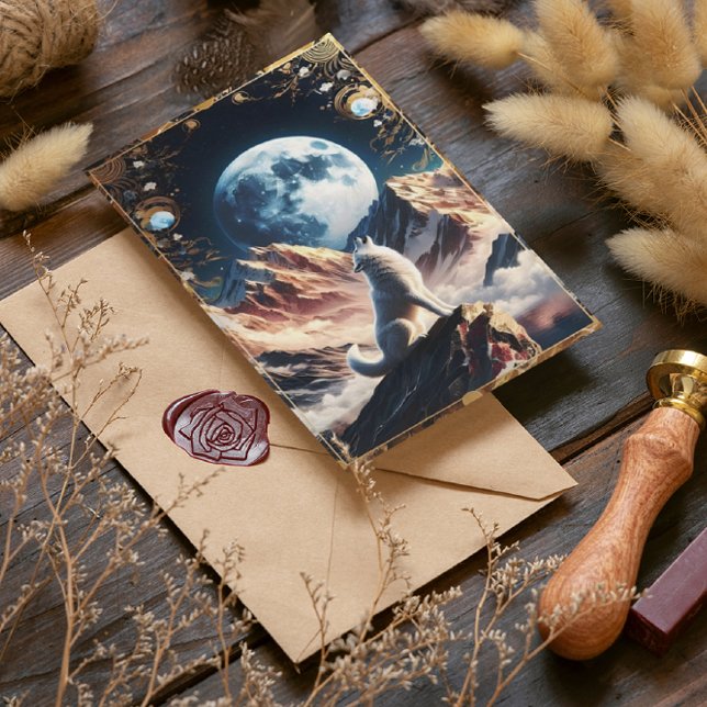 Cartão Postal Wolf Howling Sob Montanhas Moonlight (Criador carregado)