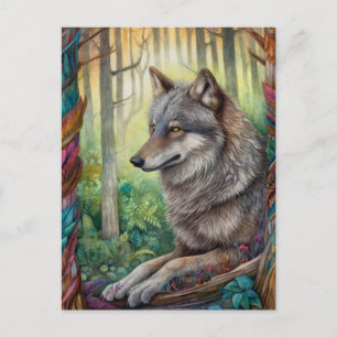 Cartão Postal Wolf In Forest Art Postcard