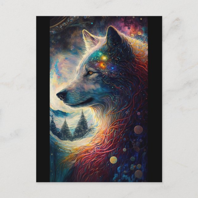 Cartão Postal Wolf Landscape Surreal Fantasy (Frente)
