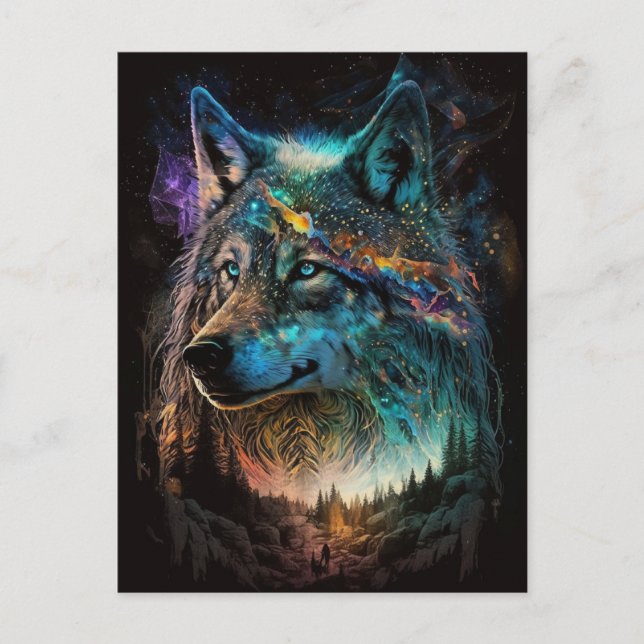 Cartão Postal Wolf Landscape Surreal Fantasy (Frente)