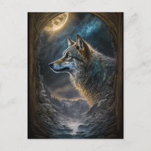 Cartão Postal Wolf Landscape Surreal Fantasy