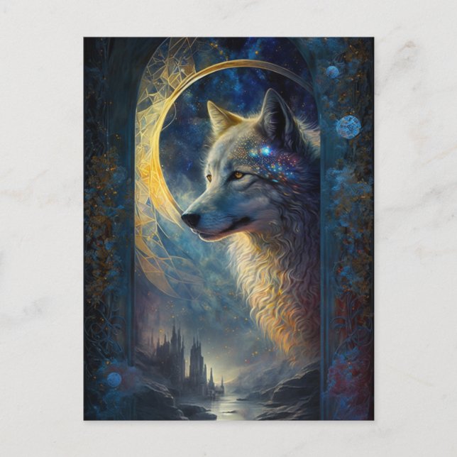 Cartão Postal Wolf Landscape Surreal Fantasy (Frente)