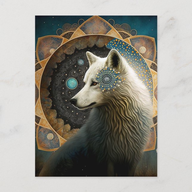Cartão Postal Wolf Mandala Branco (Frente)