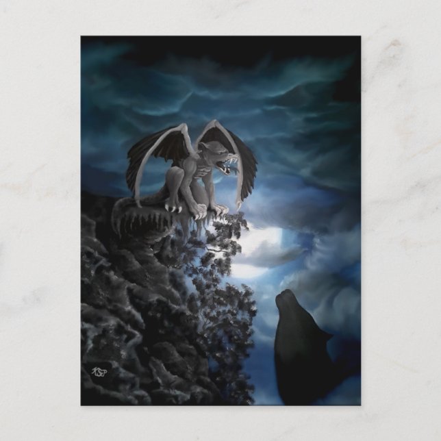Cartão Postal Wolf Moon - Lobo com Golem (Frente)