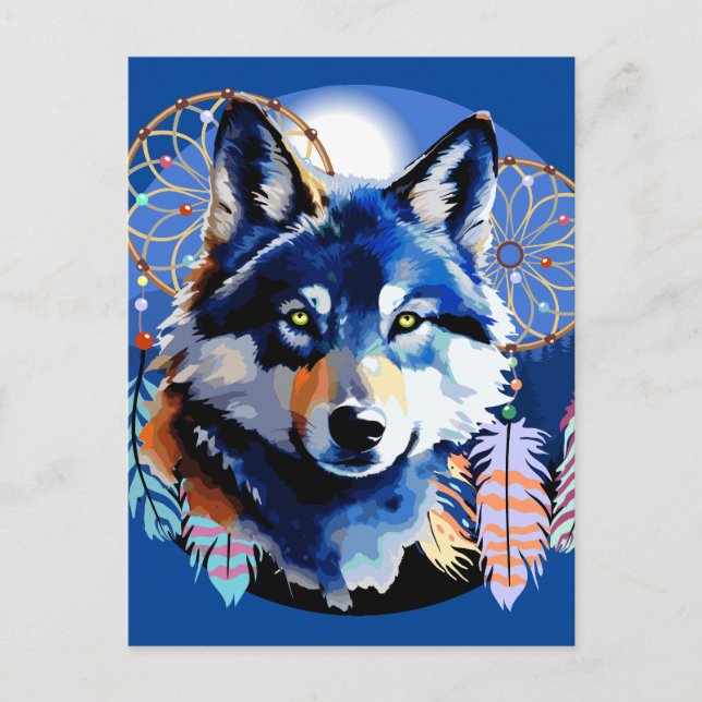 Cartão Postal Wolf Native Animal Spirit (Frente)