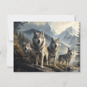 Cartão Postal Wolf Pack na Paisagem de Montanha