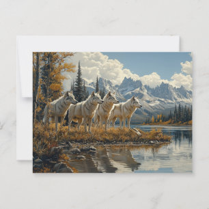 Cartão Postal Wolf Pack pelo lago