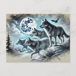 Cartão Postal Wolf Pack Running in Moonlight