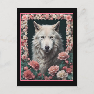 Cartão Postal Wolf portrait with flowers