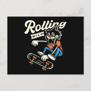 Cartão Postal Wolf Rolling Wild Skate