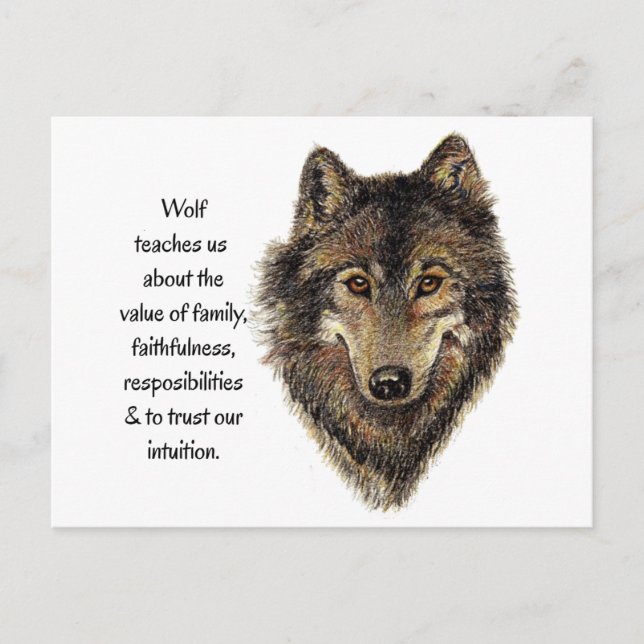Cartão Postal Wolf Totem Animal Guide Watercolor Nature Art (Frente)