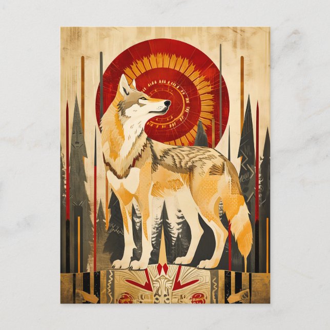 Cartão Postal Wolf Totem – Guardian in Deco Style (Frente)