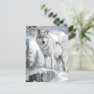 Cartão Postal Wolf Watercolor White Winter