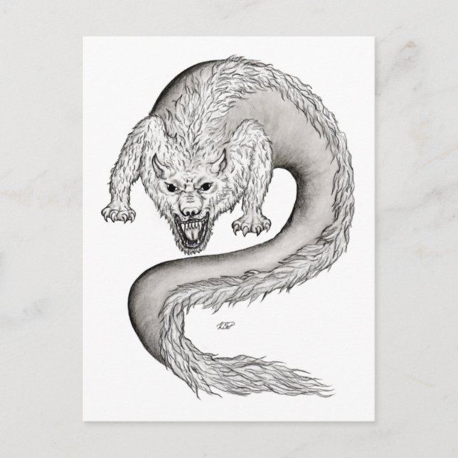 Cartão Postal Wolfdragon, Wolf e Dragon, mix-Creature (Frente)
