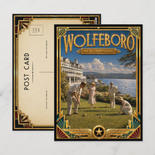 Cartão Postal Wolfeboro New Hampshire Arte Deco Vintage Dourado