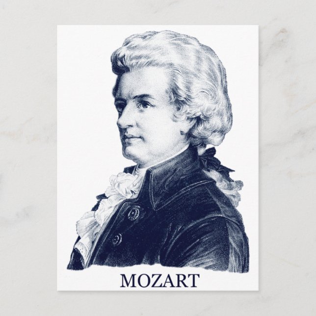 Cartão Postal Wolfgang Amadeus Mozart, azul (Frente)