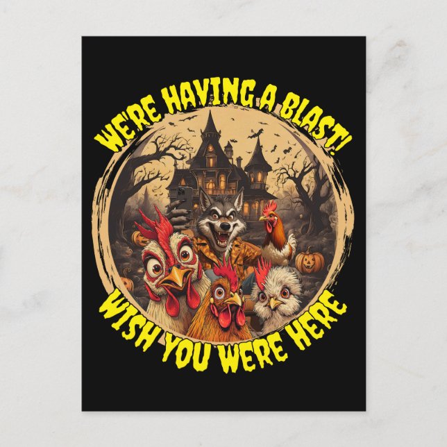 Cartão Postal "Wolfman Manor Selfie" Cheesy Chicken (Frente)