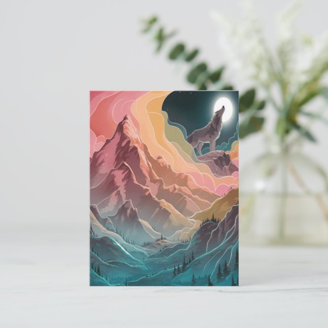 Cartão Postal Wolfs Moonlit Howl (Em pé/Frente)