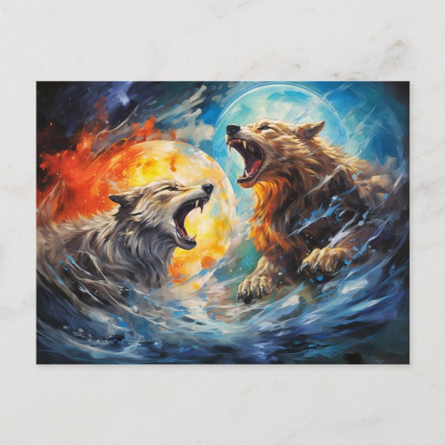 Cartão Postal Wolfs Sköll and Hati hunting moon and sun (Frente)