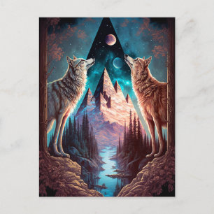 Cartão Postal Wolves Mountain Visionary Fantasy Art