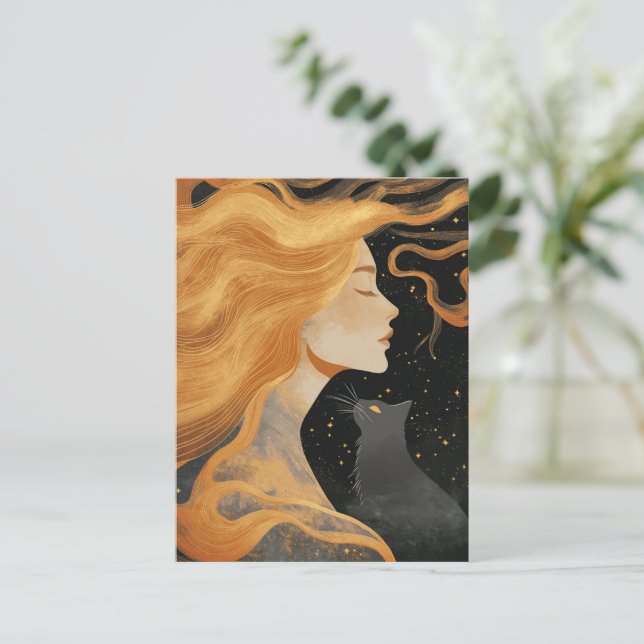 Cartão Postal Woman and a Cat (Em pé/Frente)