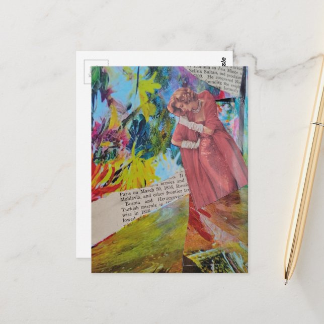 Cartão Postal Woman in a Red Dress Collage (Frente/Verso In Situ)