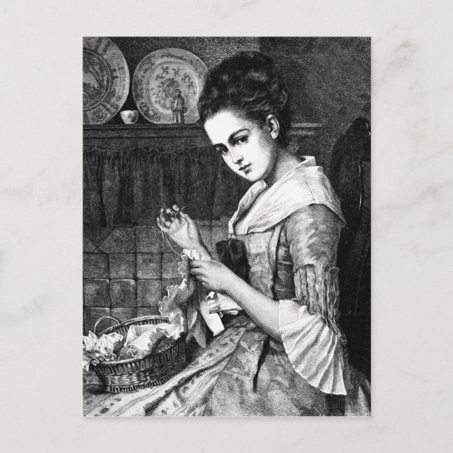 Cartão Postal Woman Sewing (Frente)