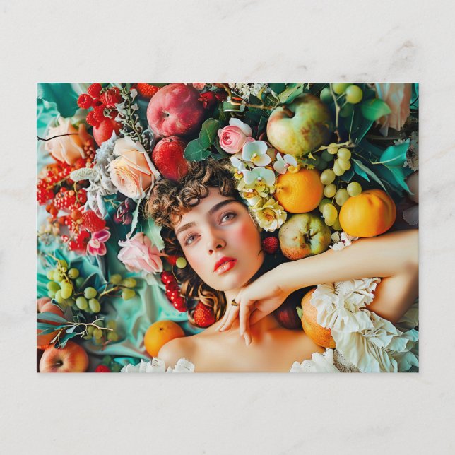 Cartão Postal Woman surrounded by fruits and blossoms (Frente)