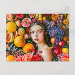 Cartão Postal Woman with citrus fruits and flower garland
