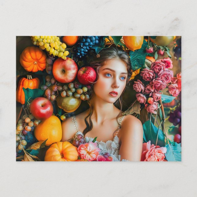Cartão Postal Woman with grapes and floral arrangement (Frente)