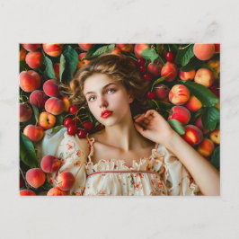 Cartão Postal Woman with peaches and cherries