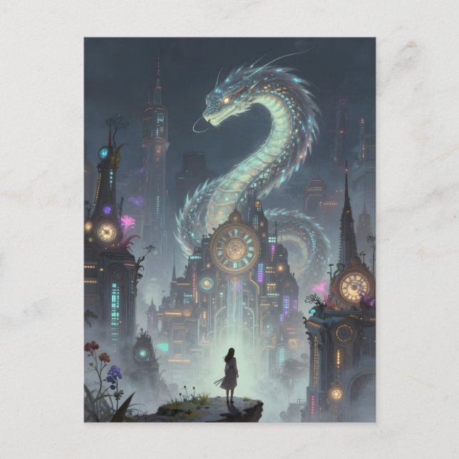 Cartão Postal  Womanon a Precipice Overlooking on Ancient City (Frente)