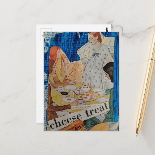 Cartão Postal Women with a cheese treat in 1930 Collage (Frente/Verso In Situ)