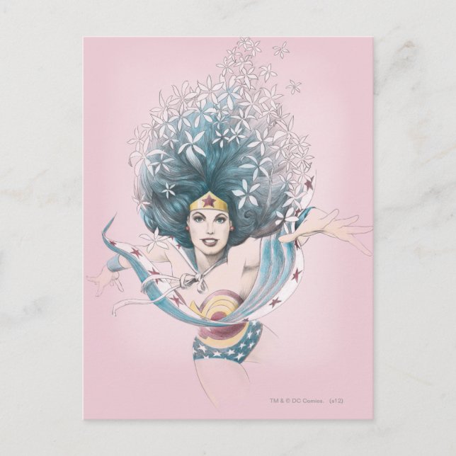 Cartão Postal Wonder Woman and Flowers (Frente)