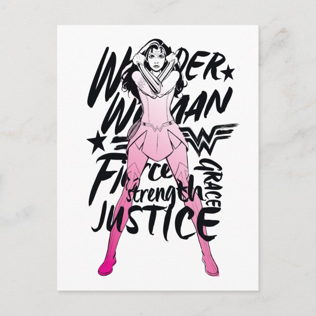 Cartão Postal Wonder Woman Brush Typography Art (Frente)