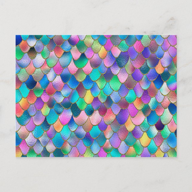 Cartão Postal Wonky Rainbow Glitter Metal Scales de Sereia (Frente)