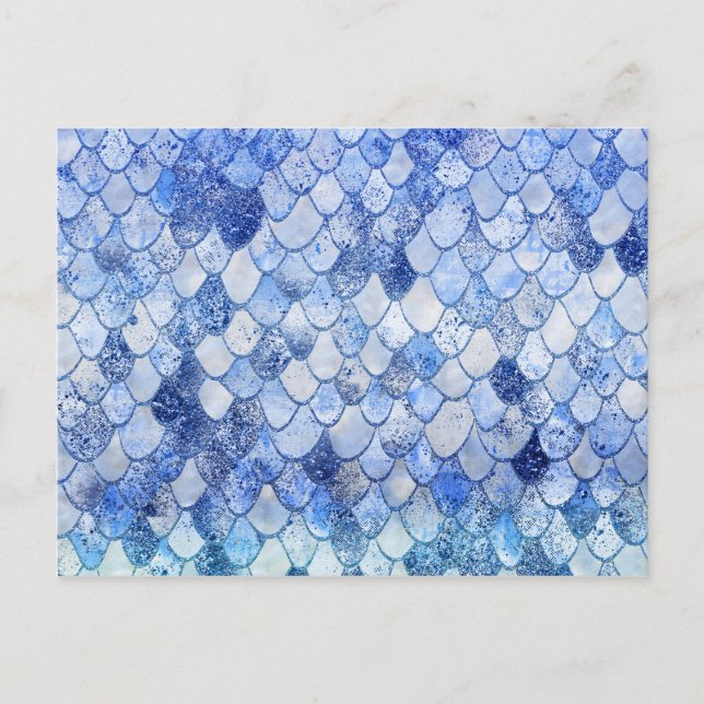 Cartão Postal Wonky Watercolor Ocean Blue Glitter Scals (Frente)