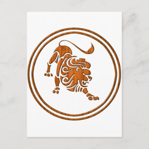 Cartão Postal Wood Leo Zodiac Lion - Sinal de Astrologia