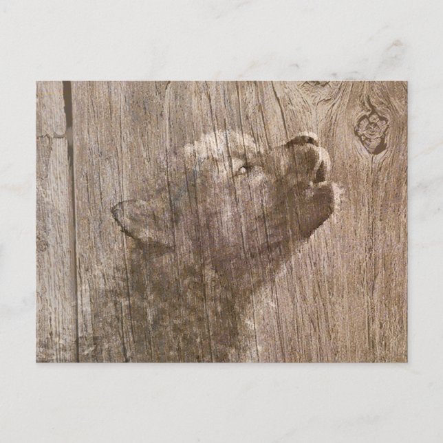 Cartão Postal Wood Wolf Pup Art (Frente)