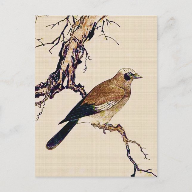 Cartão Postal Woodcut japonês de um passarinho, de um Brown e de (Frente)
