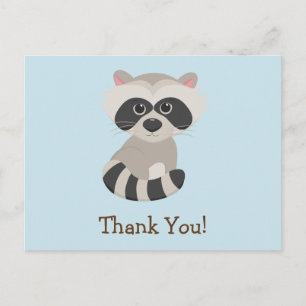 Cartão Postal Woodland Animal Baby Raccoon em Azul Obrigado