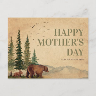 Cartão Postal Woodland Mama Bear E Seu Dia de as mães De Vintage