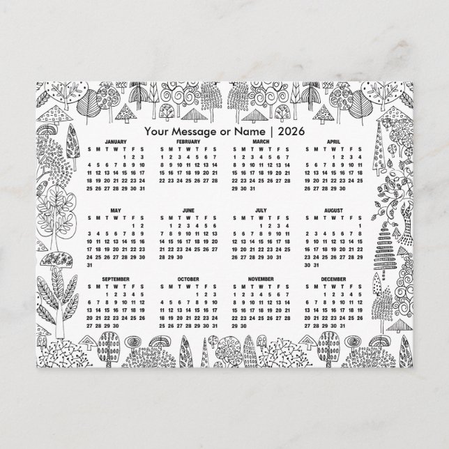 Cartão Postal Woodland Trees 2026 Calendar Personalized (Frente)