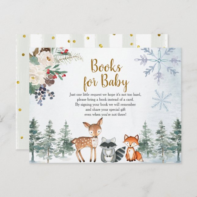 Cartão Postal Woodland Winter Animal Forest Books para Bebê (Frente/Verso)